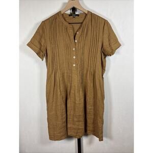 Quince 100% European Linen Short Sleeve Swing Dress Size XS Golden Brown Pockets